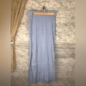 Periwinkle Ribbed Midi Skirt Side Slits Elastic Waist Spring Romantic Bodycon S